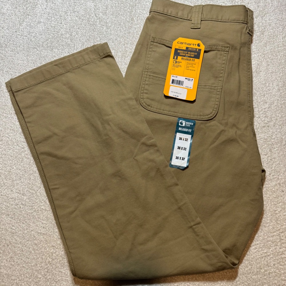NWT Carhartt Rugged Flex Relaxed Fit Canvas Work Pants 36x32 Dark Khaki 102291